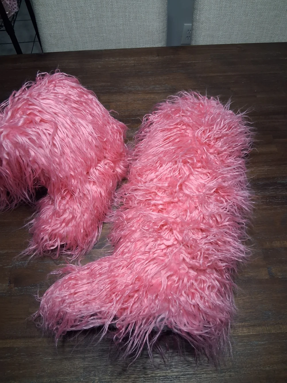 Pink Faux Fur Knee-High Boots